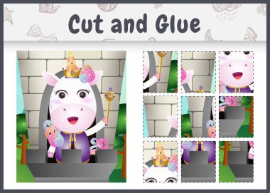 Children board game cut and glue with a cute king unicorn character illustration