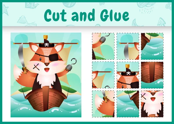 Children board game cut and glue themed easter with a cute pirate fox character illustration on the ship
