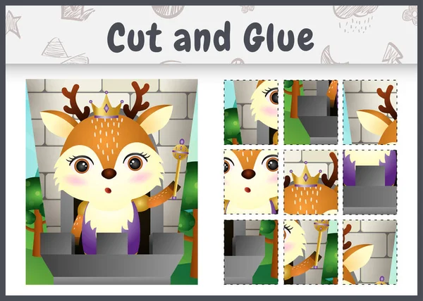 Children Board Game Cut Glue Cute King Deer Character Illustration — Stockvector