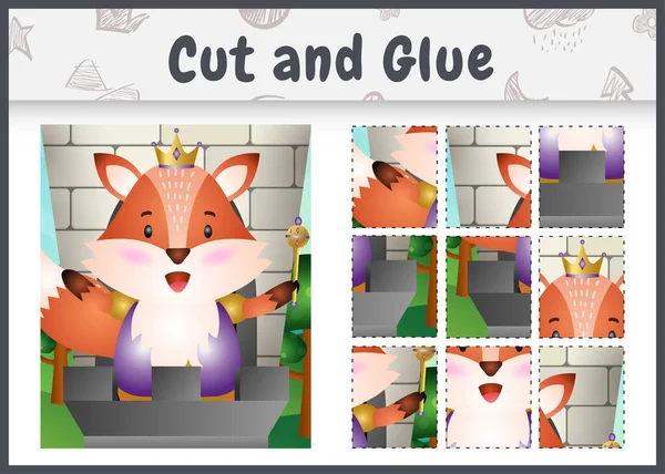 Children Board Game Cut Glue Cute King Fox Character Illustration — Stockvector