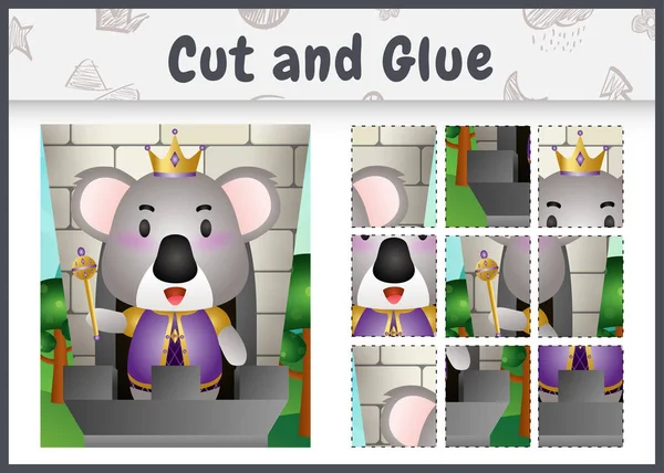 Children Board Game Cut Glue Cute King Koala Character Illustration — Vettoriale Stock