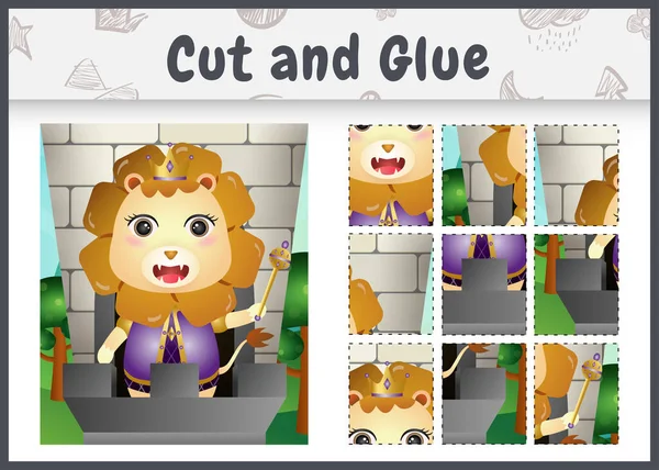 Children Board Game Cut Glue Cute King Lion Character Illustration — Vettoriale Stock