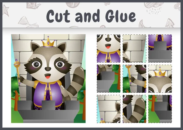 Children Board Game Cut Glue Cute King Raccoon Character Illustration — Vettoriale Stock