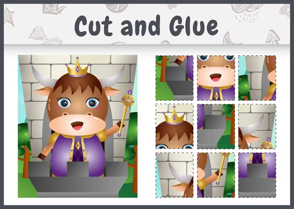 Children Board Game Cut Glue Cute King Buffalo Character Illustration — Vettoriale Stock