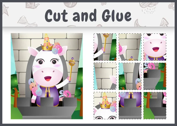 Children Board Game Cut Glue Cute King Unicorn Character Illustration — Archivo Imágenes Vectoriales