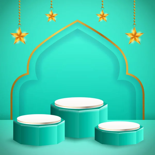Ürün Ramazan Için Yıldız Temalı Mavi Beyaz Podyum Temalı — Stok Vektör