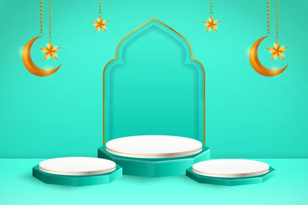 Ürün Mavi Beyaz Podyum Temalı Hilal Ramazan Yıldızı — Stok Vektör