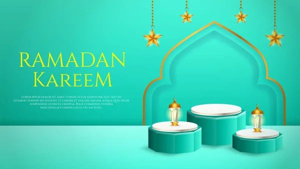 Ürün Ramazan Için Fener Yıldız Temalı Mavi Beyaz Podyum Temalı — Stok Vektör