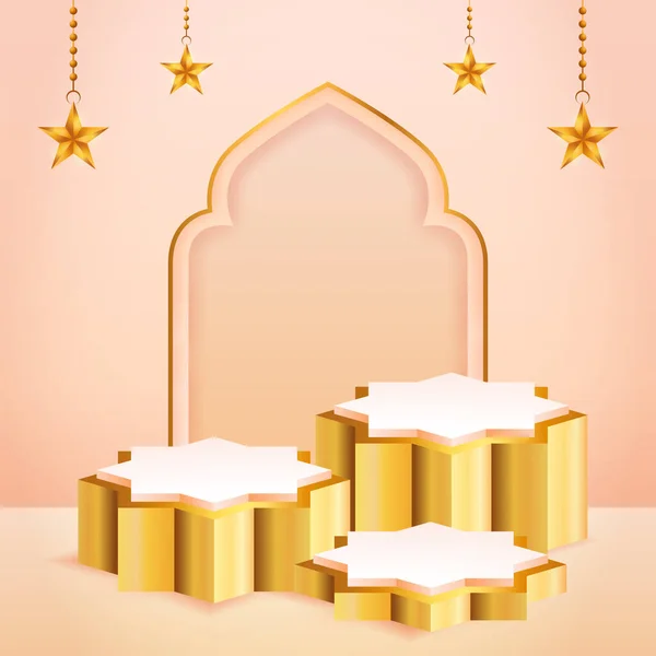 Produktdisplay Persika Färg Och Guld Podium Tema Islamisk Med Stjärna — Stock vektor