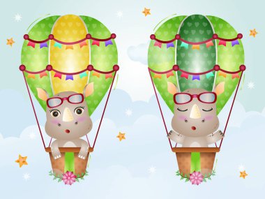 Sıcak hava balonunda tatlı gergedanlar