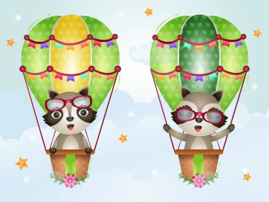 Sıcak hava balonunda tatlı rakunlar