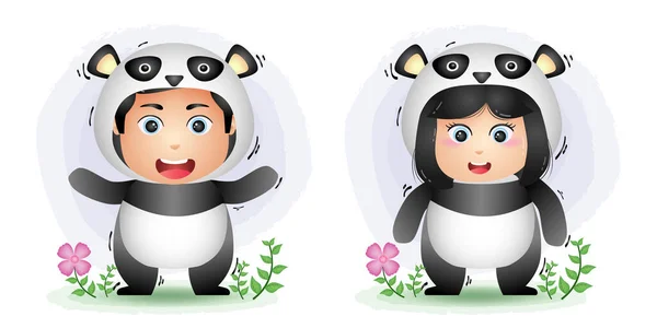 Cute Couple Using Panda Costume — Stock Vector