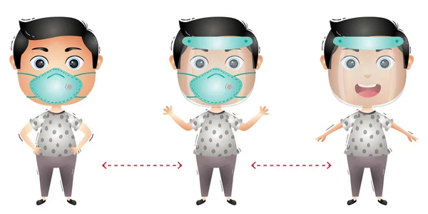 Yüz kalkanı ve maskesi olan sevimli bir çocuk.