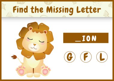 Çocuklar için eğitici heceleme oyunu sevimli bir aslanla kayıp bir harf bul