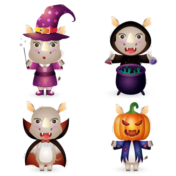 Cute Rhinos Costume Halloween Character Collection — Vettoriale Stock