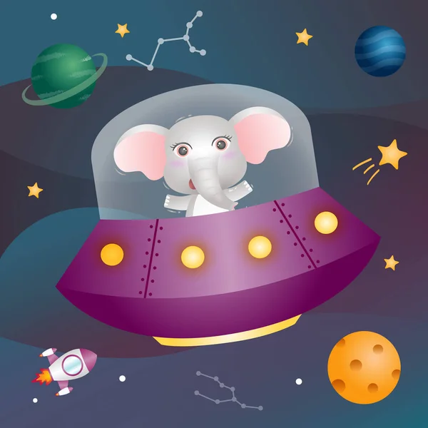 Cute Elephant Space Galaxy — ストックベクタ