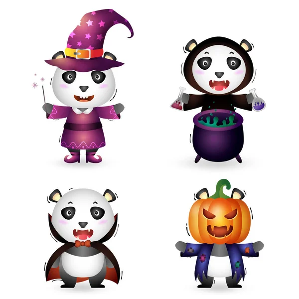 Söt Panda Med Kostym Halloween Karaktär Samling — Stock vektor