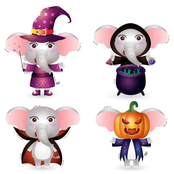 Carino Elefante Con Costume Halloween Personaggio Collezione — Vettoriale Stock