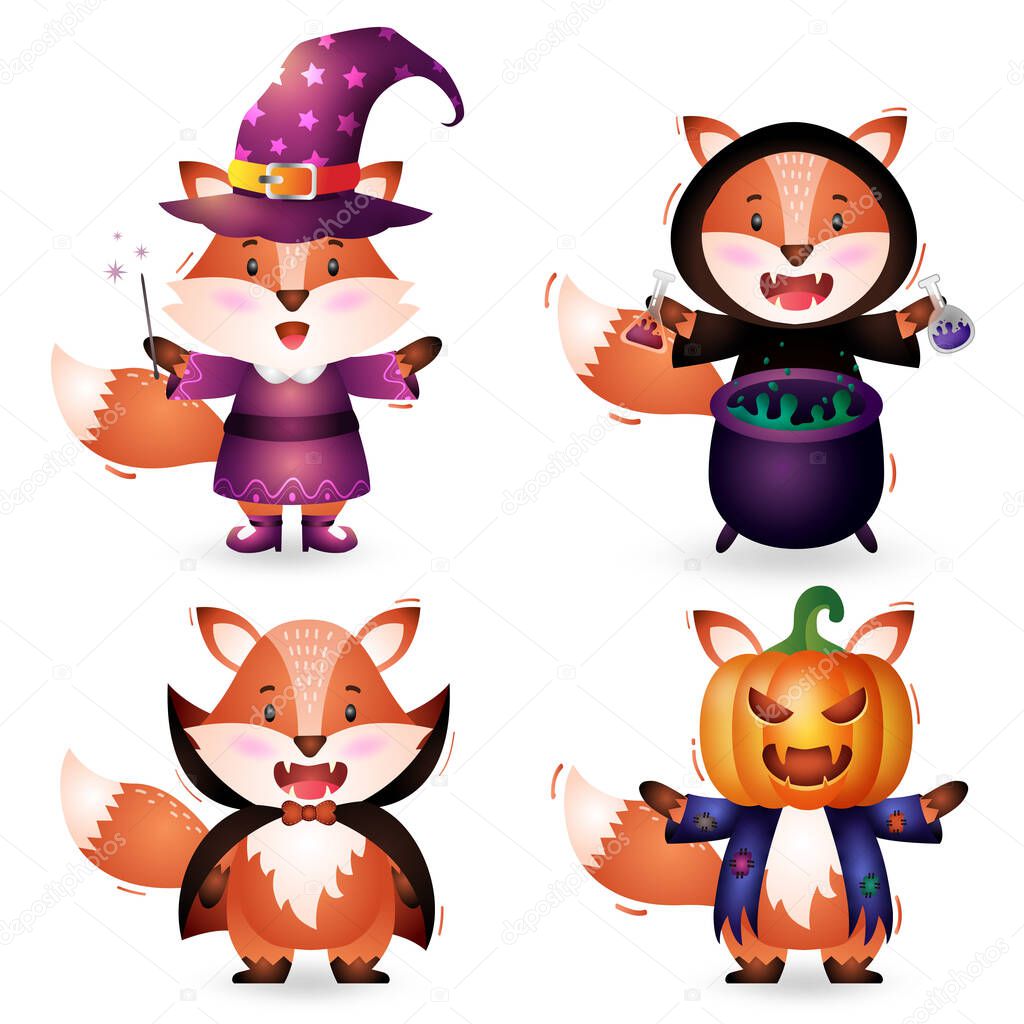 cute fox with costume halloween character collection