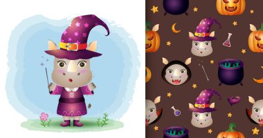 Cadılar Bayramı karakter koleksiyonu olan şirin bir gergedan. Kusursuz desen ve resimleme tasarımları