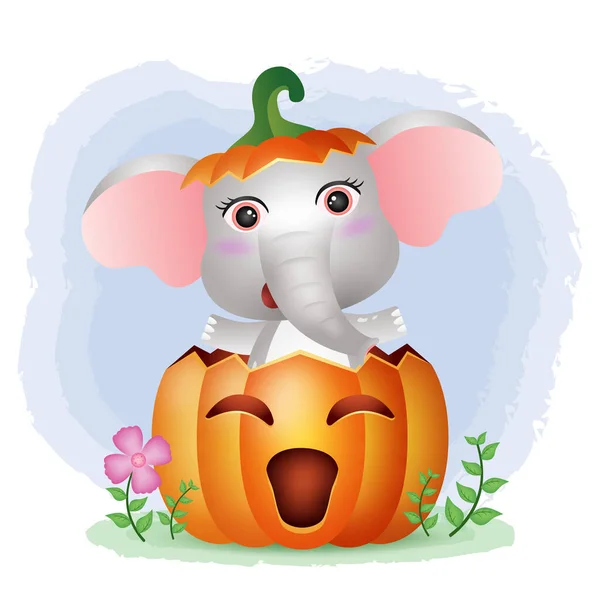 Lindo Elefante Calabaza Halloween — Archivo Imágenes Vectoriales