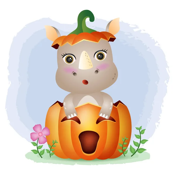 Rinoceronte Lindo Calabaza Halloween — Archivo Imágenes Vectoriales