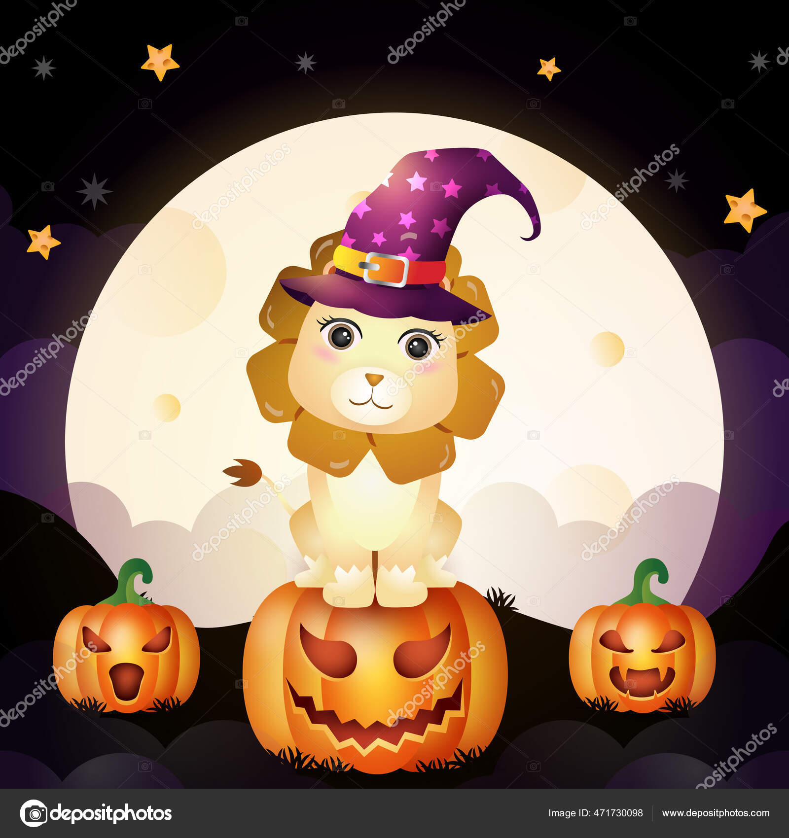 Abóbora assustadora de halloween simples com chapéu de bruxa em estilo  simples ilustração de abóbora de desenho animado