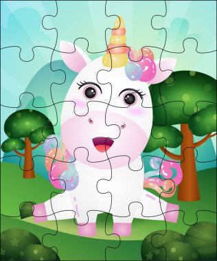 Tatlı tek boynuzlu atı olan çocuklar için bulmaca oyunu çizimi