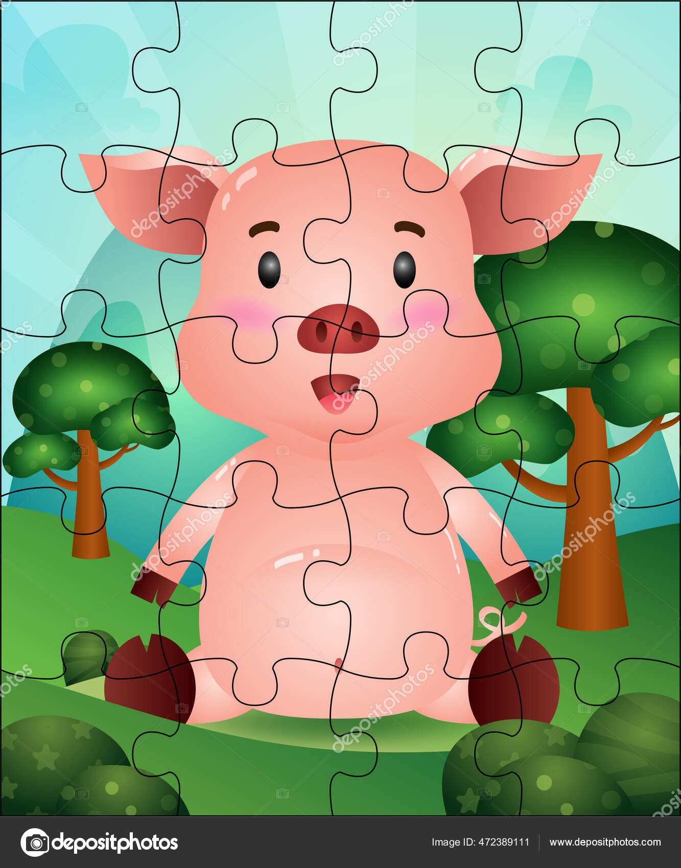 ilustração de jogo de quebra-cabeça para crianças com unicórnio