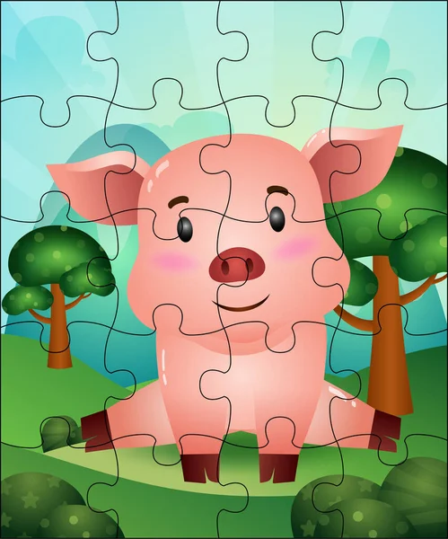 Tatlı domuzlu çocuklar için bulmaca oyunu çizimi