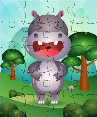 Tatlı su aygırı olan çocuklar için bulmaca oyunu çizimi