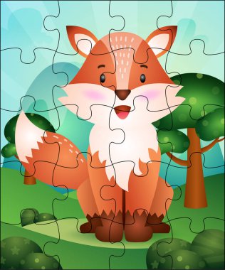 Şirin tilkisi olan çocuklar için bulmaca oyunu çizimi