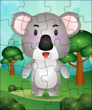 Tatlı koalalı çocuklar için bulmaca oyunu çizimi