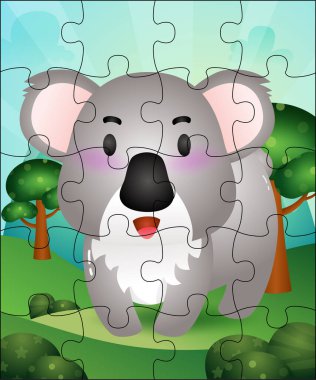 Tatlı koalalı çocuklar için bulmaca oyunu çizimi