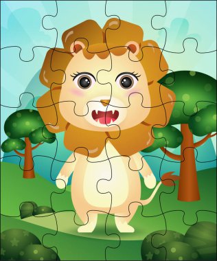 Tatlı aslanı olan çocuklar için bulmaca oyunu çizimi