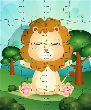 Tatlı aslanı olan çocuklar için bulmaca oyunu çizimi