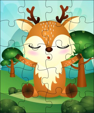 Sevimli geyiği olan çocuklar için bulmaca oyunu çizimi