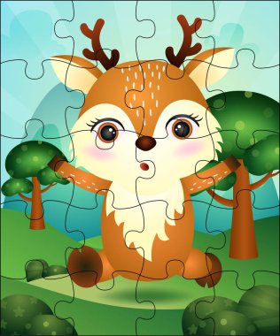 Sevimli geyiği olan çocuklar için bulmaca oyunu çizimi