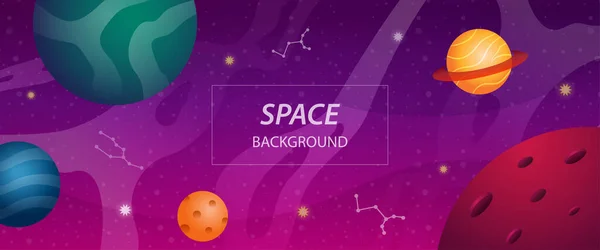 Open Space Background Banner Colorful Planets Star — Stockvector