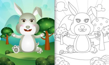 Sevimli tavşan karakteri çizimi olan çocuklar için boyama kitabı