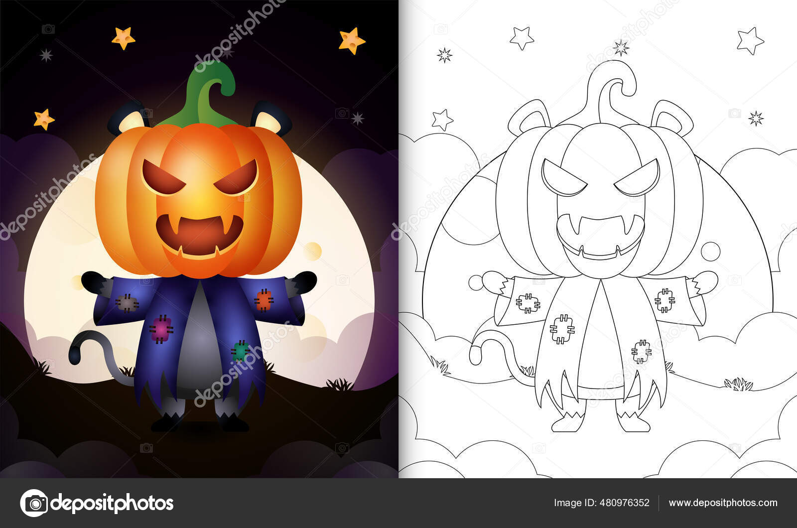 Gato e abóbora de colorir de Halloween imprimível gratuitamente