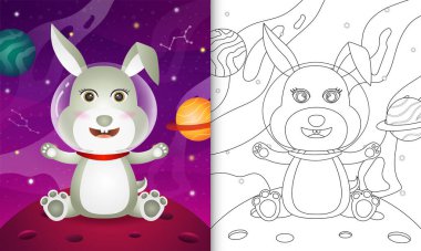 Uzay galaksisinde sevimli bir tavşanı olan çocuklar için boyama kitabı.