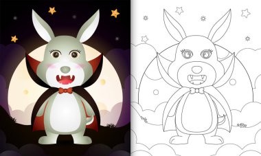 Cadılar Bayramı kostümlü şirin bir tavşanla boyama kitabı.