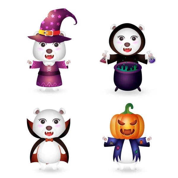 Cute Polar Bear Costume Halloween Character Collection — Stock Vector