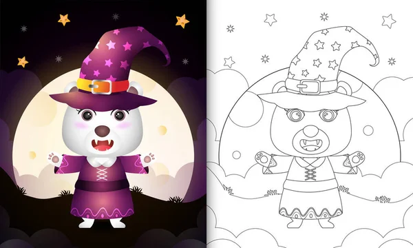 Omalovánky Roztomilým Ledním Medvědem Pomocí Kostýmu Čarodějnice Halloween — Stockový vektor