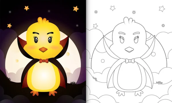 Buku Mewarnai Dengan Cewek Lucu Menggunakan Kostum Dracula Halloween Stok Vektor