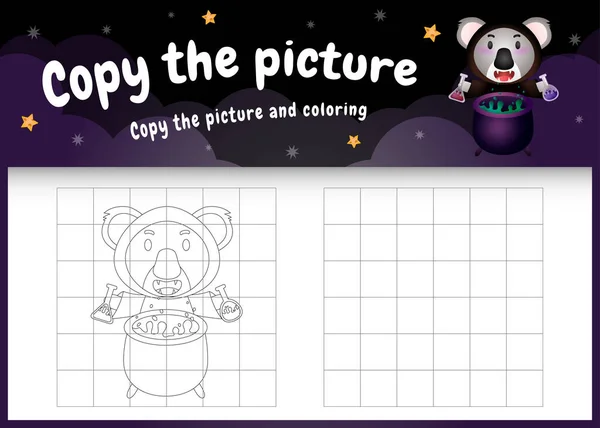 Copy Picture Kids Game Coloring Page Cute Koala Using Halloween — Stock Vector