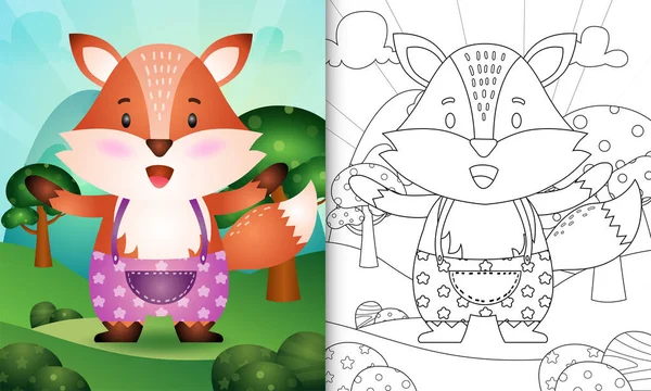 Kolorowanki Dla Dzieci Cute Fox Postać Ilustracja — Wektor stockowy