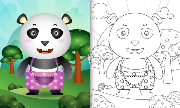 Coloring Book Kids Cute Panda Character Illustration — Stock Vector