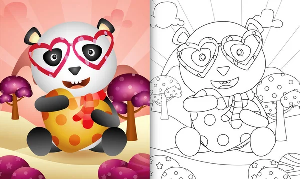 Livro Colorir Para Crianças Com Bonito Panda Abraçando Coração Temático —  Vetores de Stock